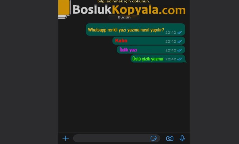 Whatsapp renkli yazı yazma